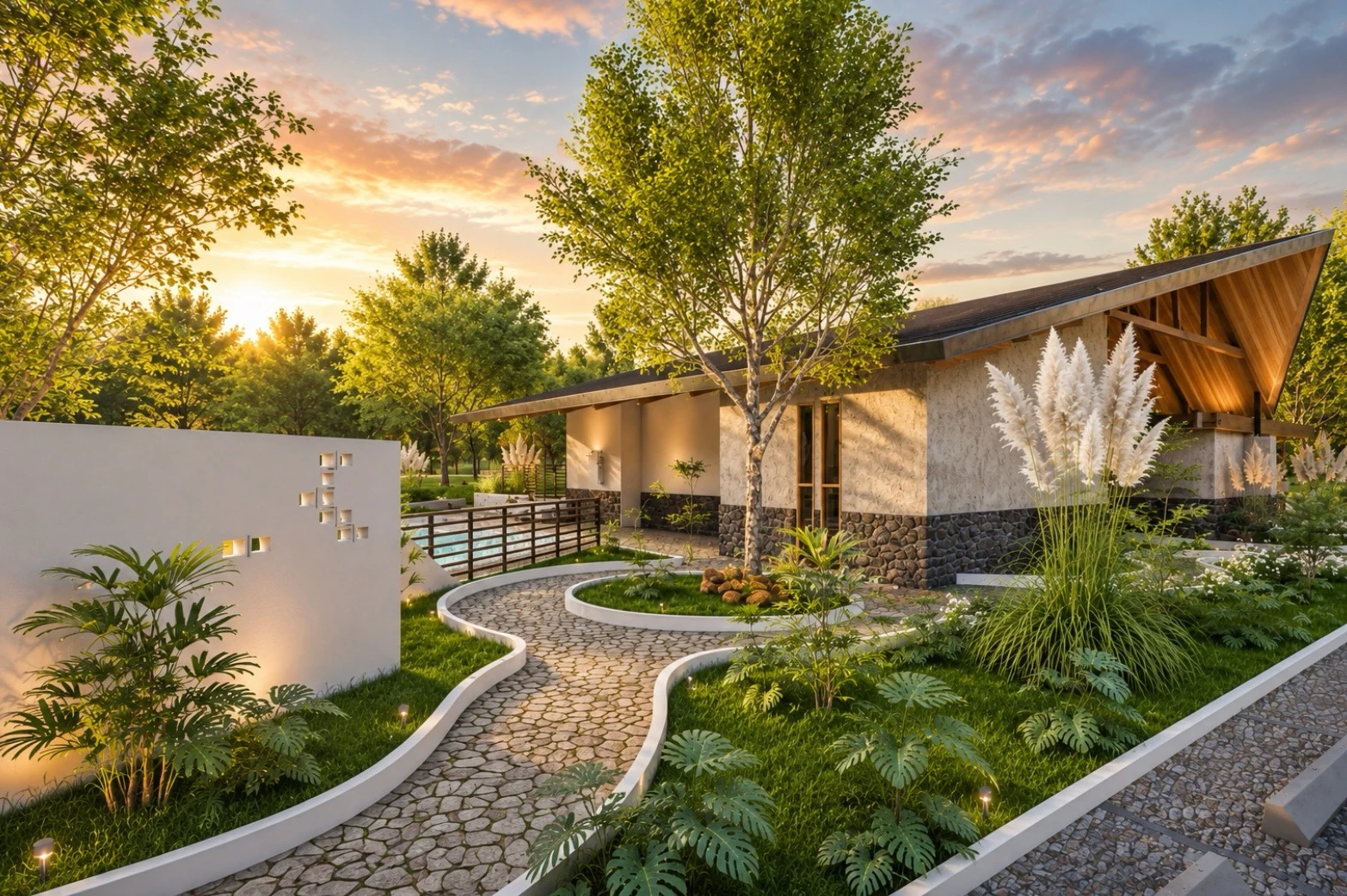 Caminamientos y jardines de la casa club